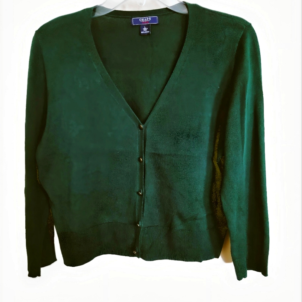 Chaps Hunter Green Cropped Cardigan
